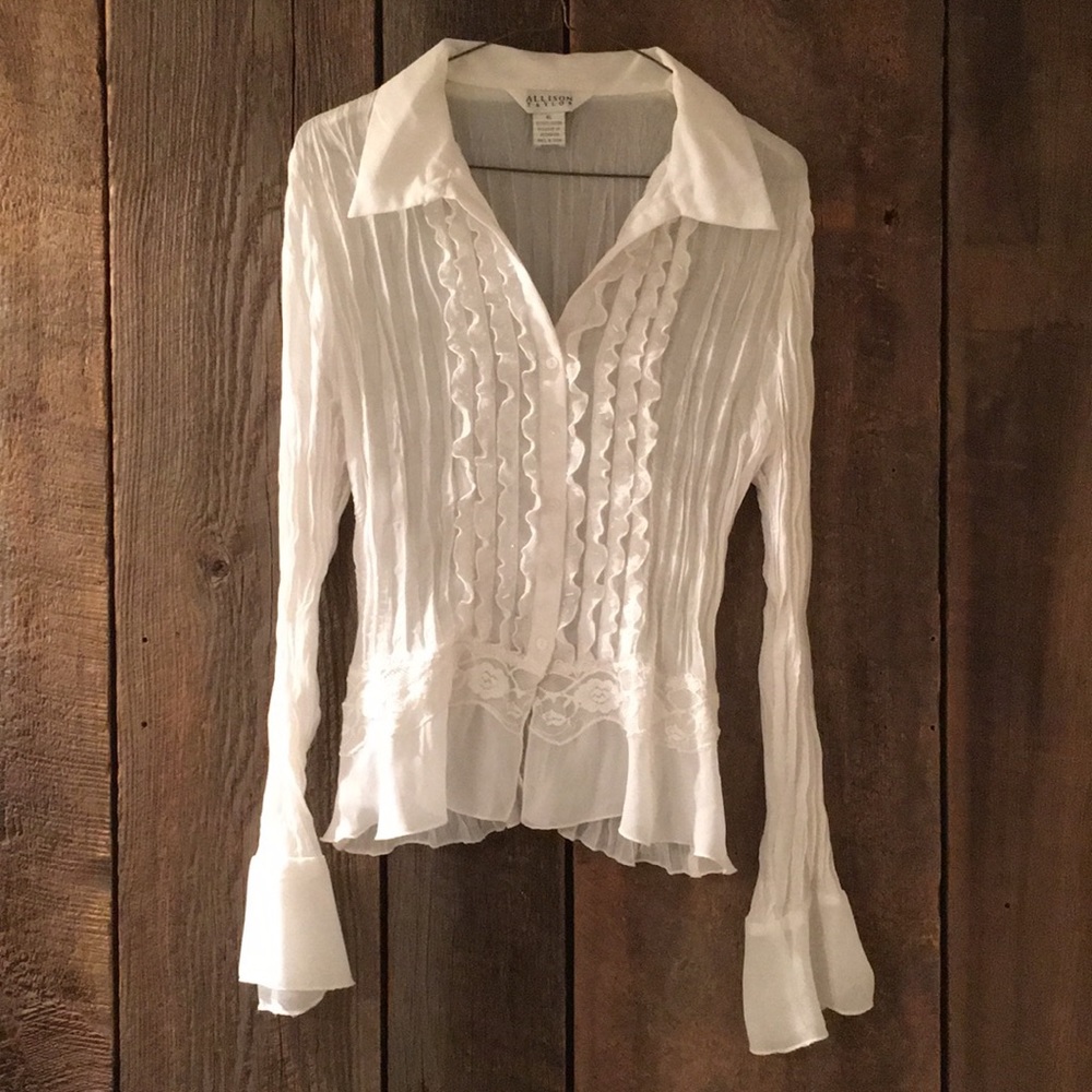 White Ruffled Button Up